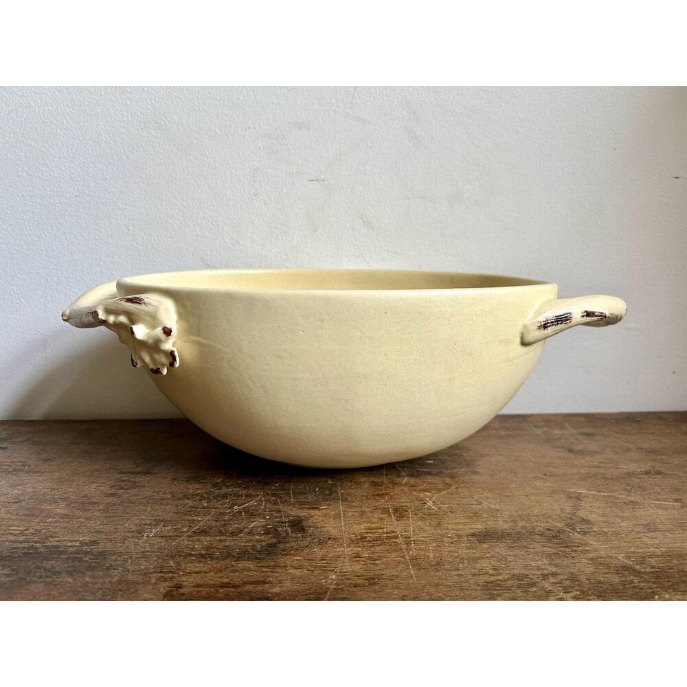 Vintage Buttercream Decorative Ceramic Bowl with Branch Handles | Cottagecore